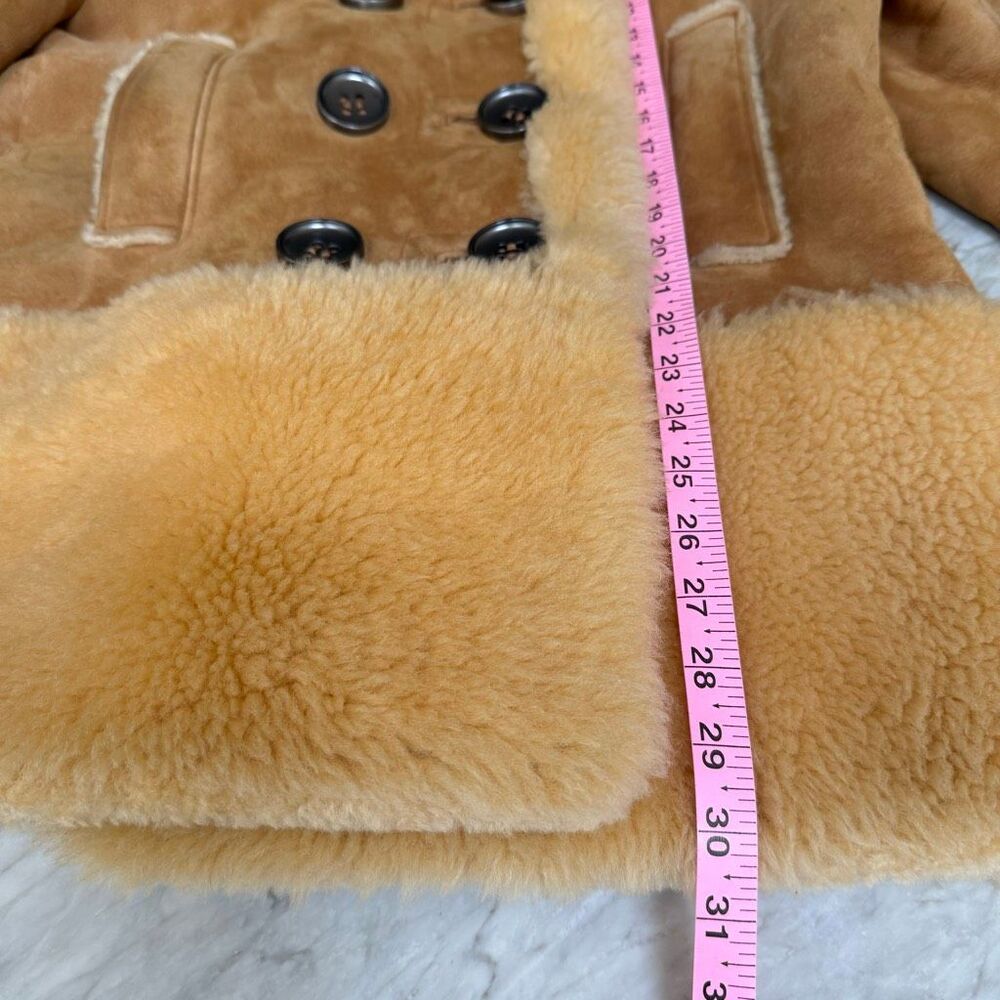 Coach Sheepskin Fur Coat in honey double-breasted plush shearling trim size M - Picture 11 of 13